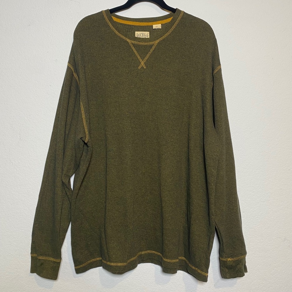 RedHead Green Thermal Waffle Knit‎ Mens XL Long sleeve Crewneck Outdoor Casual
